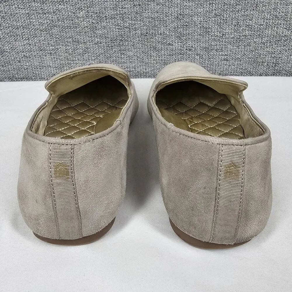 BIRDIES WOMEN'S BEIGE SUEDE LEATHER SLIP-ON FLATS – SIZE 7 – QUILTED INSOLE